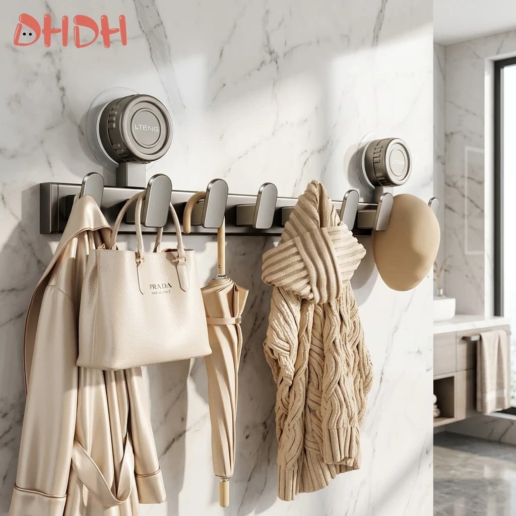 Premium Strong Suction Cup Wall Mounted Hook Rack with Advanced Wireless Durable Metal Professional Entryway Bathroom Clothes