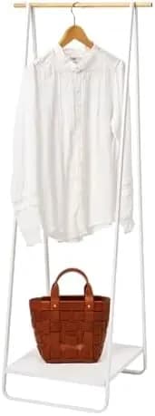 Home Freestanding Coat Hanger Clothes Rack with Shelf Steel One Size White