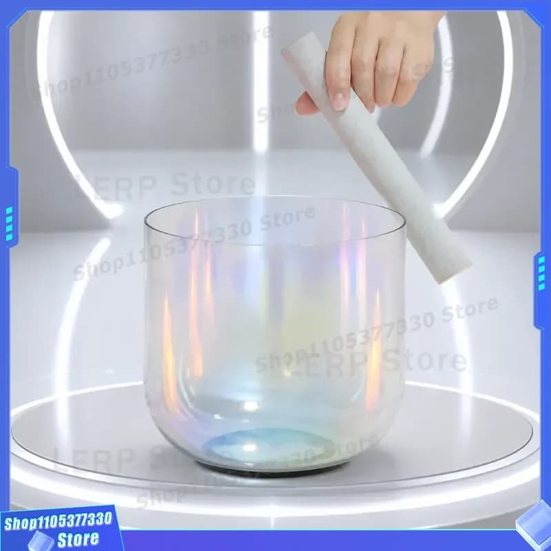 7 Inch Chakra Clear Quartz Crystal Singing Bowl Cosmic Light For Therapy Sound Healing And Meditation With Mallet