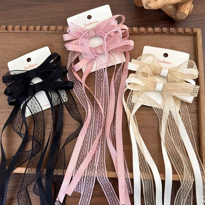 Hair clip with bow in Korean lace fashion long ribbon hairpins Bars hair band for women girls hair accessories sweet wedding jewelry