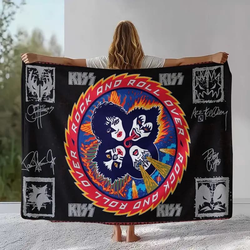 Famous KISS Rock Band Flannel Blanket,Ultra Soft Warm Plush Throw for Home Bedroom Bed Sofa Cover Office Camping Picnic gift