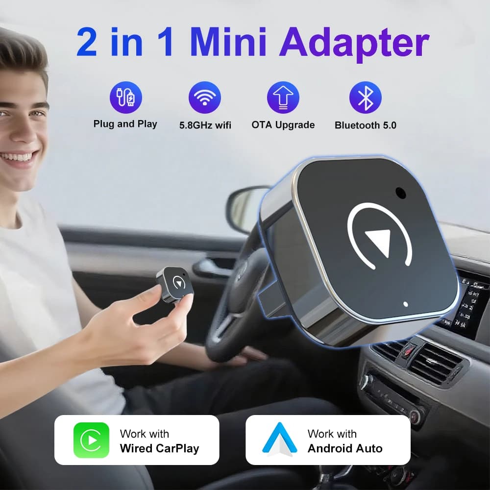 2026 2in1 CarPlay/Android Auto Adapter Wired to Wireless Dongle for Apple & Android Plug and Play Universal Car Accessory Newest