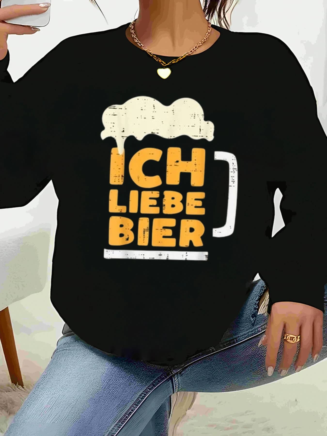 Boccale di birra Amo la birra Felpa a maniche lunghe con stampa Oktoberfest Abbigliamento casual da donna