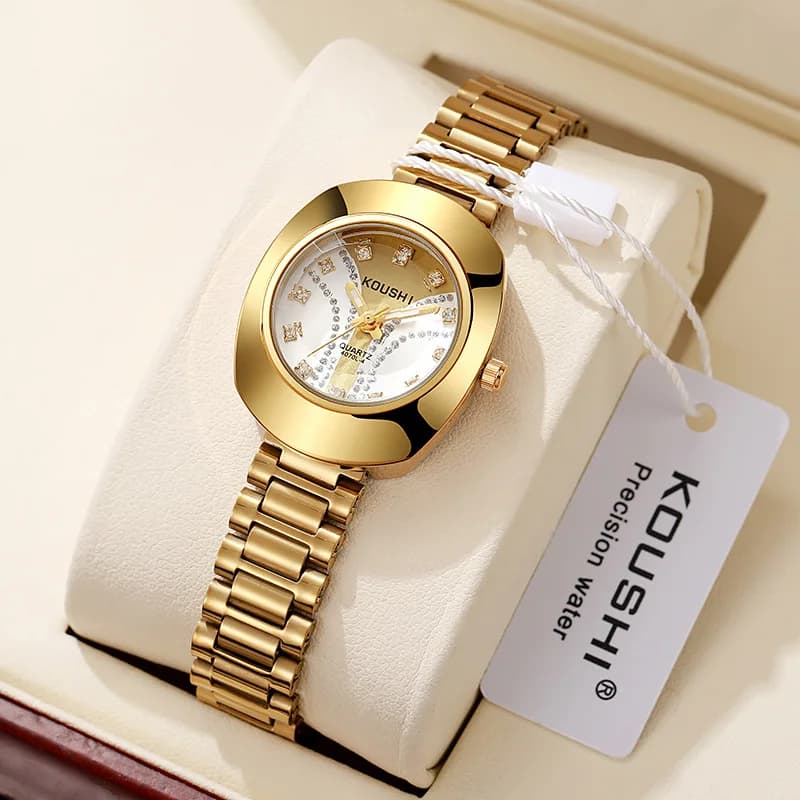 Orologio da Polso da Donna di Lusso Dorato Impermeabile al Quarzo, Stile Classico a Forma di Uovo, Elegante e di Alta Gamma