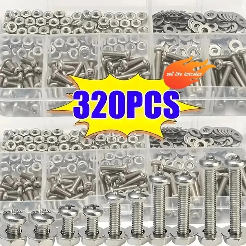 Hex Nuts and Bolt Set - 320 pieces/120 pieces, durable M2 - M5 metric size, universal hardware kit for DIY projects and repairs