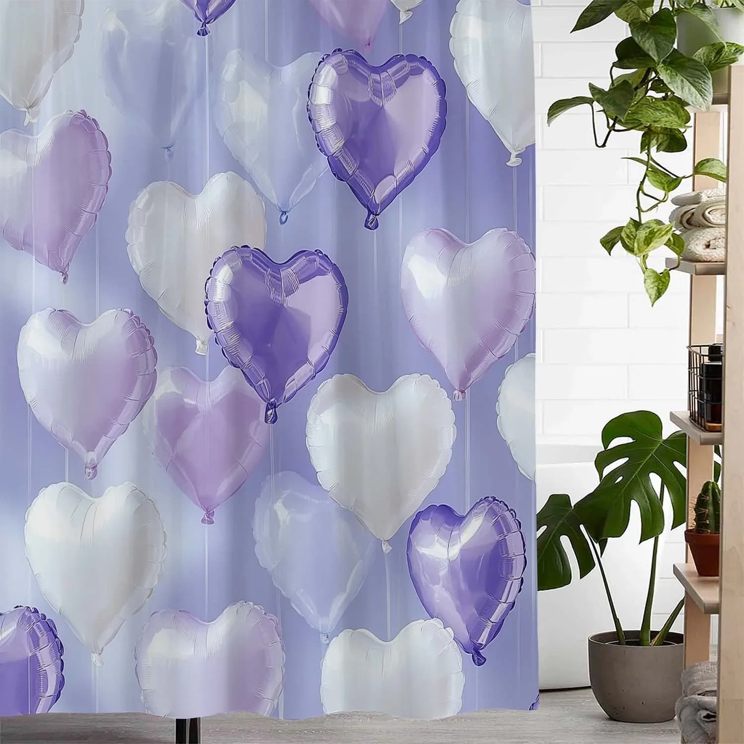Open One Romantic Valentine's Day Love Tenda da doccia stampata con palloncino, tenda per finestra con 12 ganci per finestre