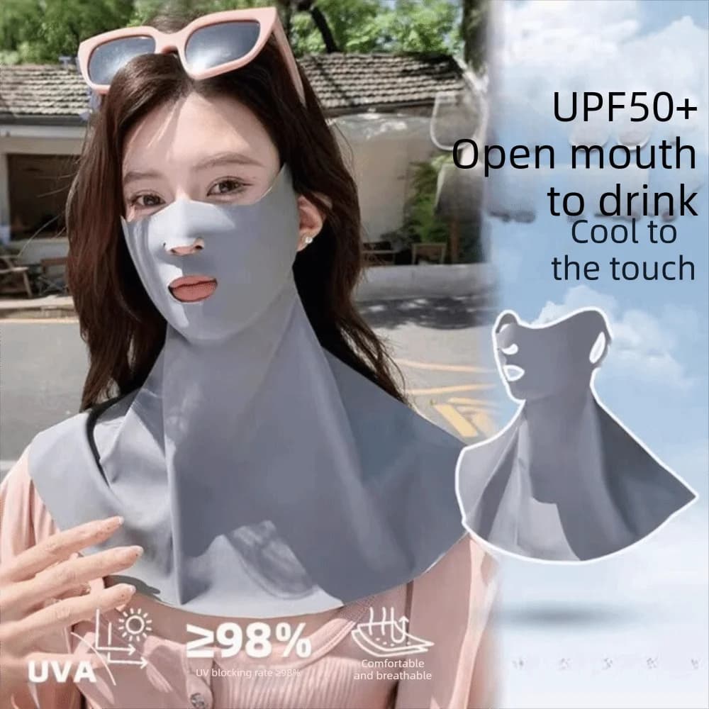 Maschera Traspirante Protettiva dai Raggi UV, Copriviso Elastico per Ciclismo, Stile Coreano, Sottile in Seta Ghiacciata per Sport all'Aperto