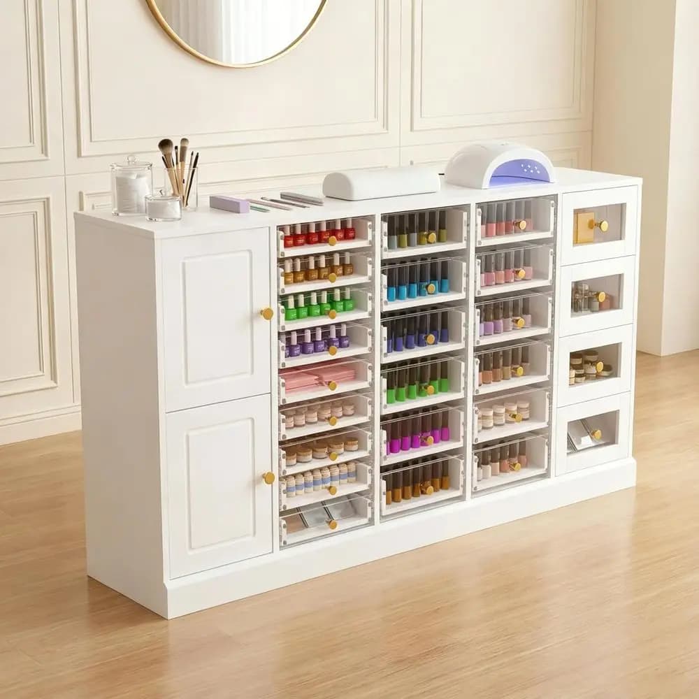 Mobiletto Espositore per Manicure da 59 Pollici con Frontali in Acrilico e 25 Cassetti, Armadietto per Smalti, Trucchi e Prodotti Skincare con Ripiani per la Bellezza