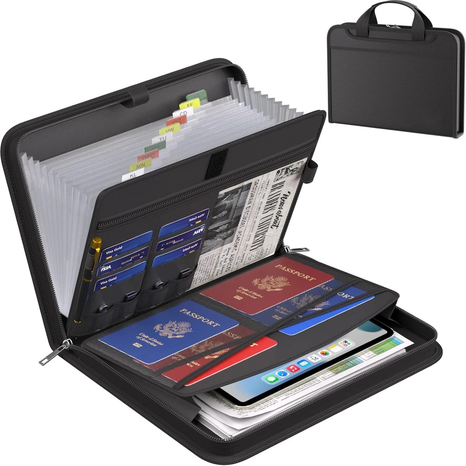 Makeasy Organizzatore di file per fisarmonica Borsa organizer ignifuga Cartella di file espandibile con 13 tasche Conservazione sicura portatile per certificati