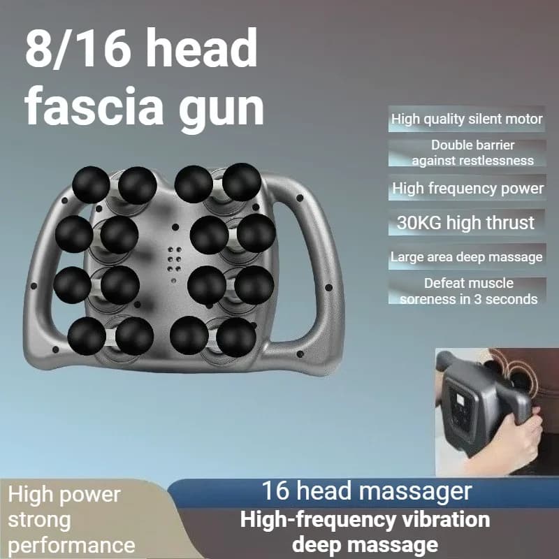 Massage Gun with 16 Heads, Professional and Portable, with High Frequency Vibration, Multifunctional Hand Massage Machine