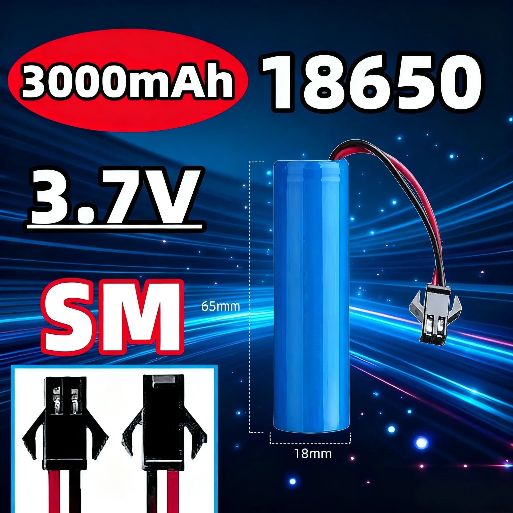 Batteria ricaricabile agli ioni di litio 18650 SM2P 3.7V 3000mAh con PCB per elicottero RC Q85 Q70, aereo, auto, nave, pistola giocattolo, ecc.