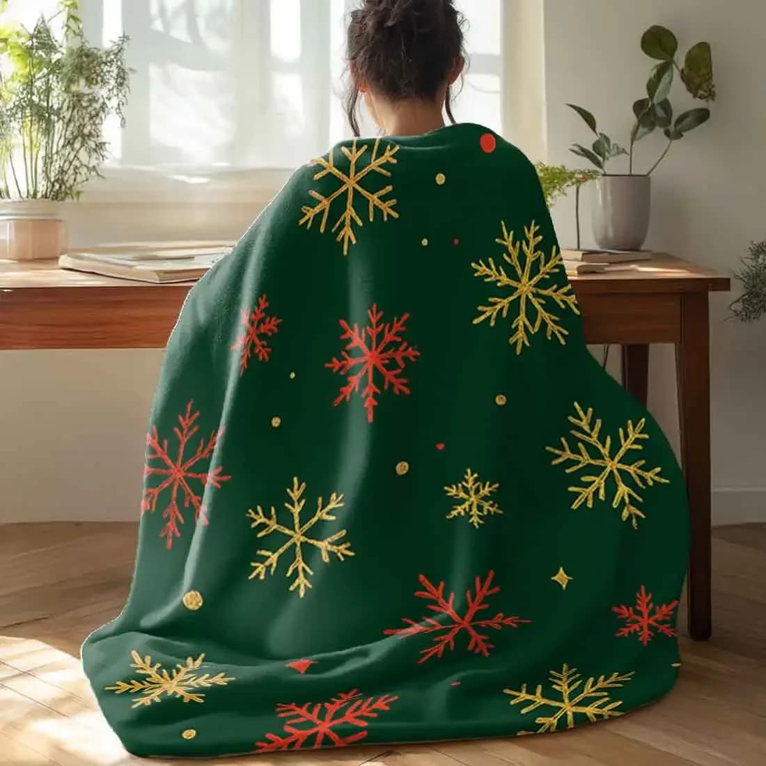 Coperte natalizie con fiocchi di neve, calde e morbide, in peluche, per l'inverno, ufficio, camera da letto, divano, regali da viaggio, decorazioni per la casa