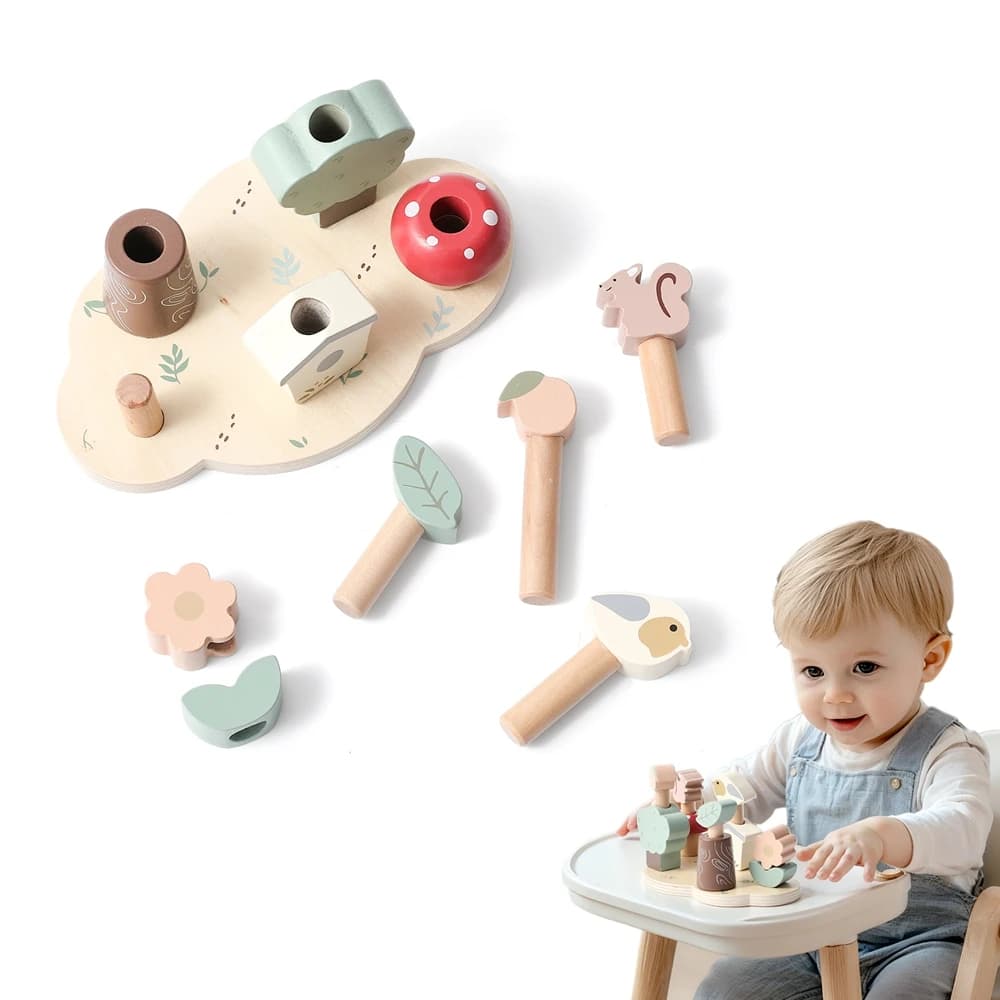 Giocattoli Montessori per bambini in legno giocattolo che rimbalza animale carino in legno per bambini rilevamento del colore allenamento della forza per blocchi per bambini