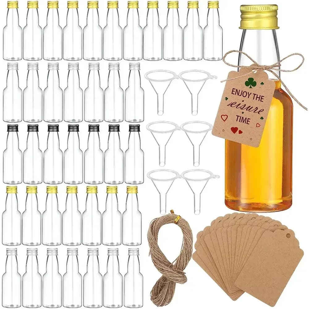 10/30/50/100pcs Mini Liquor Bottles Set 1.7oz Plastic Spirit Bottles Black/Silver/ Gold Caps Alcohol Shot Bottles Juice Bottle