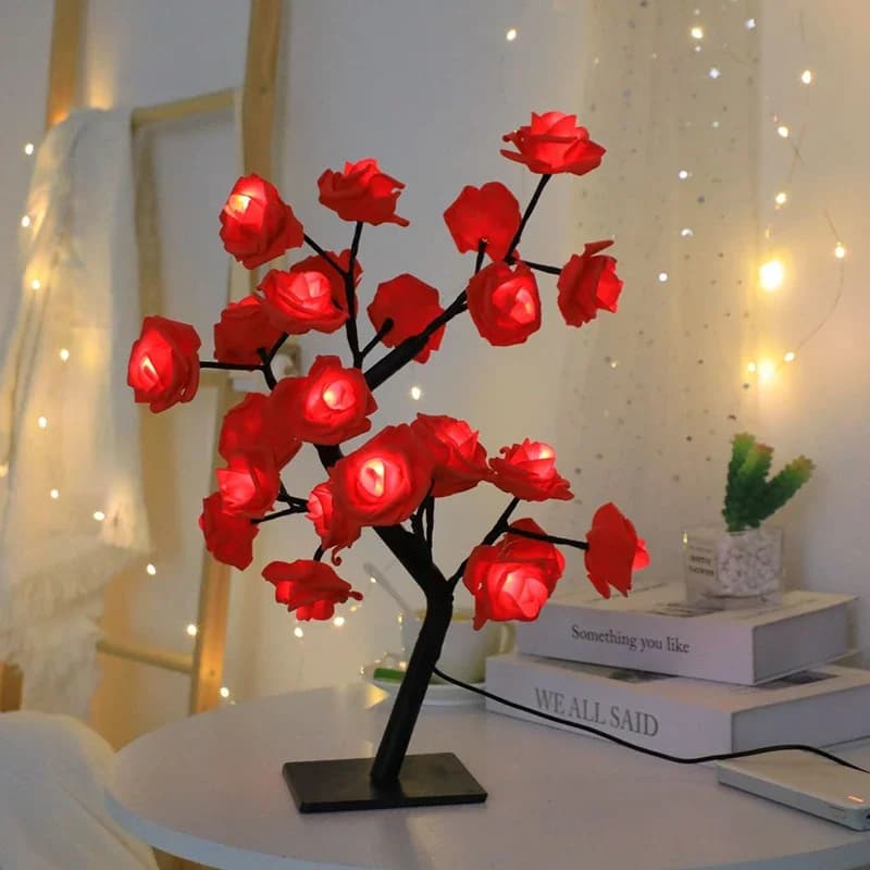 24 luci a LED per albero di rose rosse, lampada da tavolo, fata, fiore, luce notturna per la festa in casa, Natale, matrimonio, camera da letto, decorazione regalo