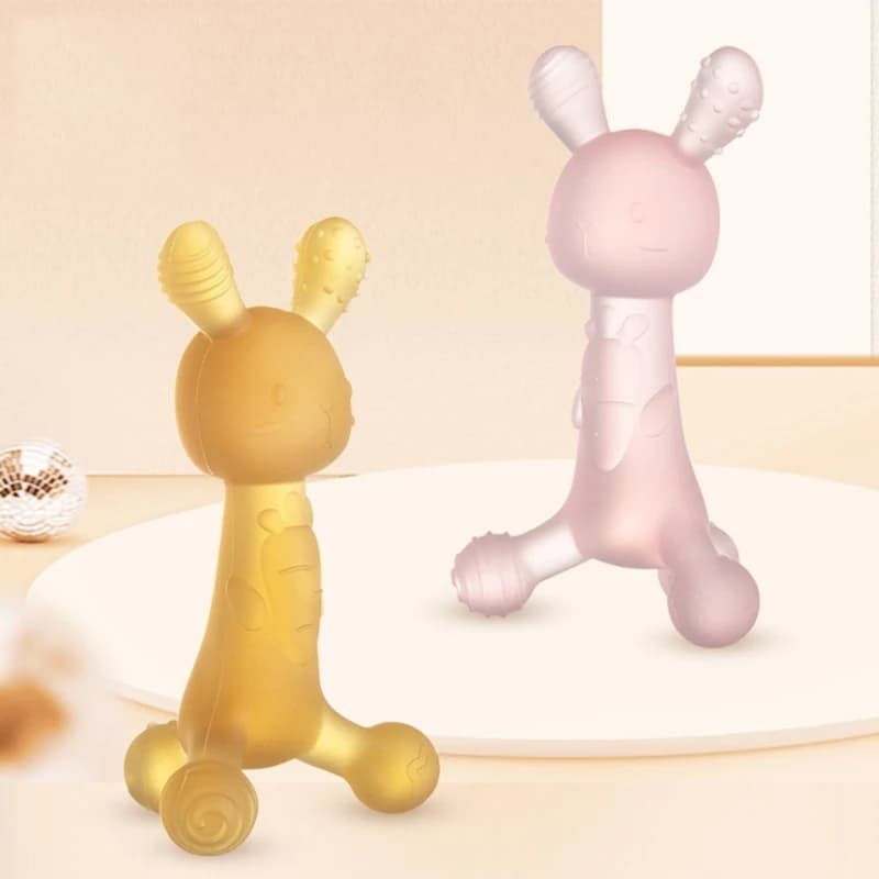 Silicone Teether Cartoon Animal Baby Teething Pandent Toy Rabbit Shaped Baby Teethers Chewable Supplies