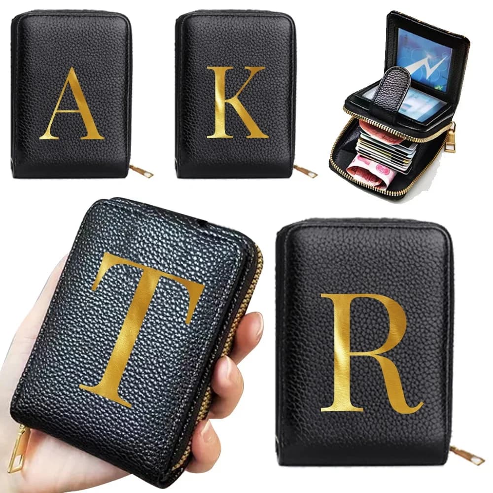Portafoglio da donna con cerniera porta carte di credito borsa da tasca con blocco Rfid con finestra identificativa portamonete femminile modello di lettera iniziale di moda