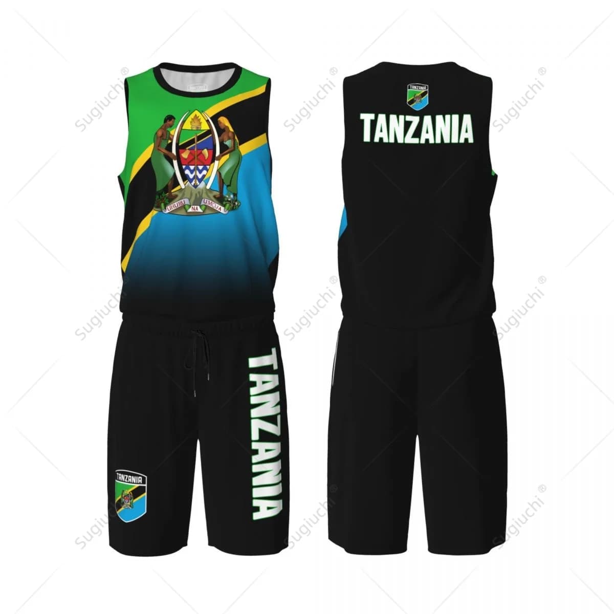 Maglia da basket da uomo con bandiera della Tanzania, set camicia e pantaloni in rete, senza maniche, esclusivo nome personalizzato per squadra, Nunber, unisex
