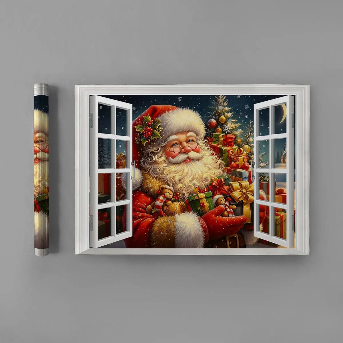 1pc simulated window wall sticker featuring Santa Claus holding gift window scene decoration waterproof and concealing flaws