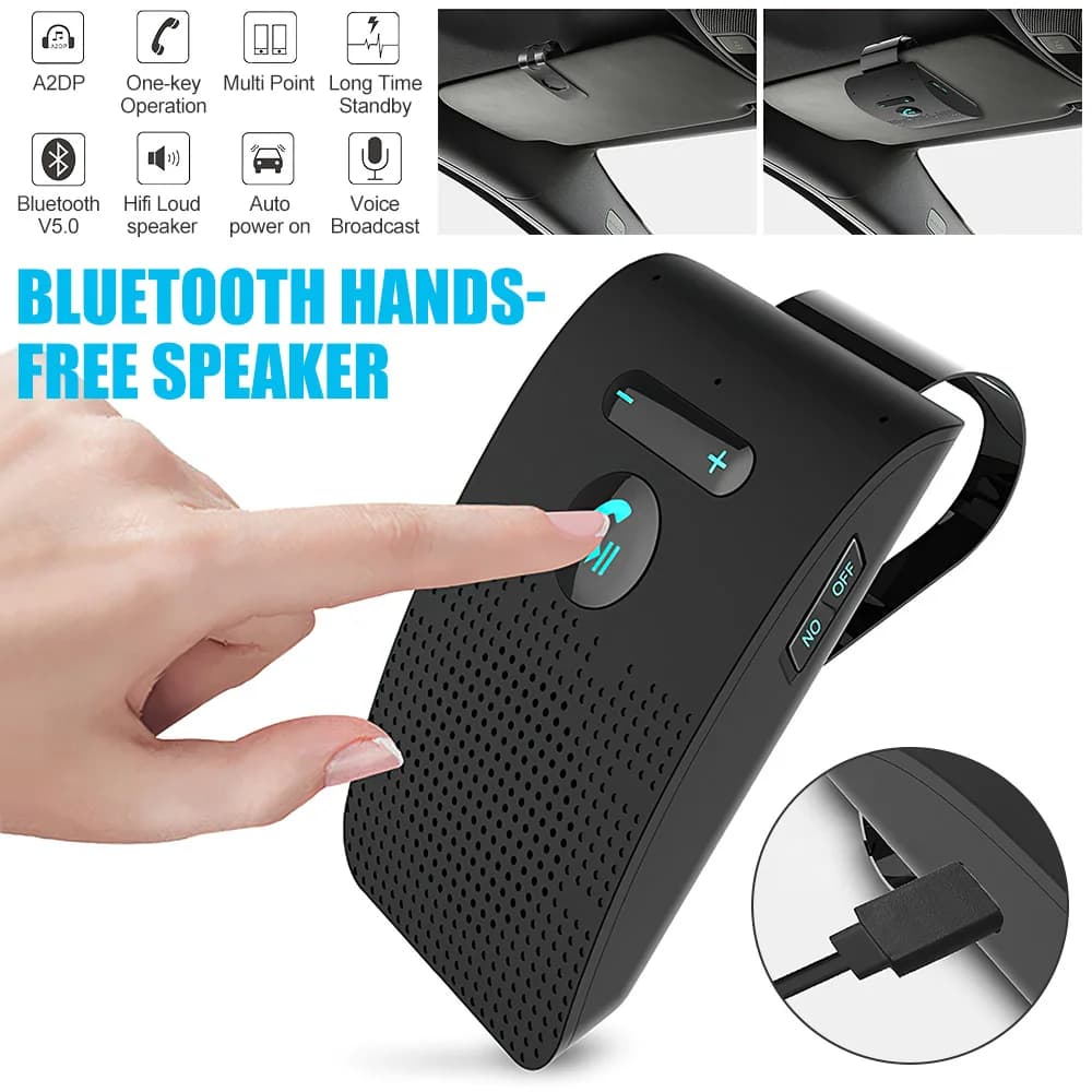 Altoparlante Bluetooth senza fili Kit vivavoce per auto Vivavoce Visiera Clip Ricevitore audio wireless Lettore musicale ad alto volume Doppio microfono