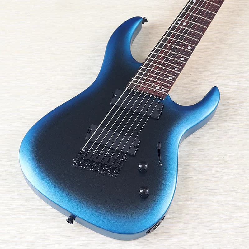 Chitarra Elettrica a 8 Corde di Alta Qualità, Scala 686mm, 39 Pollici, Design Fret Rotondo e Fanned, Colore Blu Opaco e Nero
