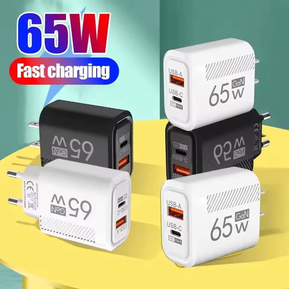 Adattatore da muro per caricabatterie rapido USB C GaN da 65 W PD 33 W QC3.0 per iPhone 15 14 16 Pro Max Samsung S23 Xiaomi 13 Caricatore da viaggio con spina UE/USA