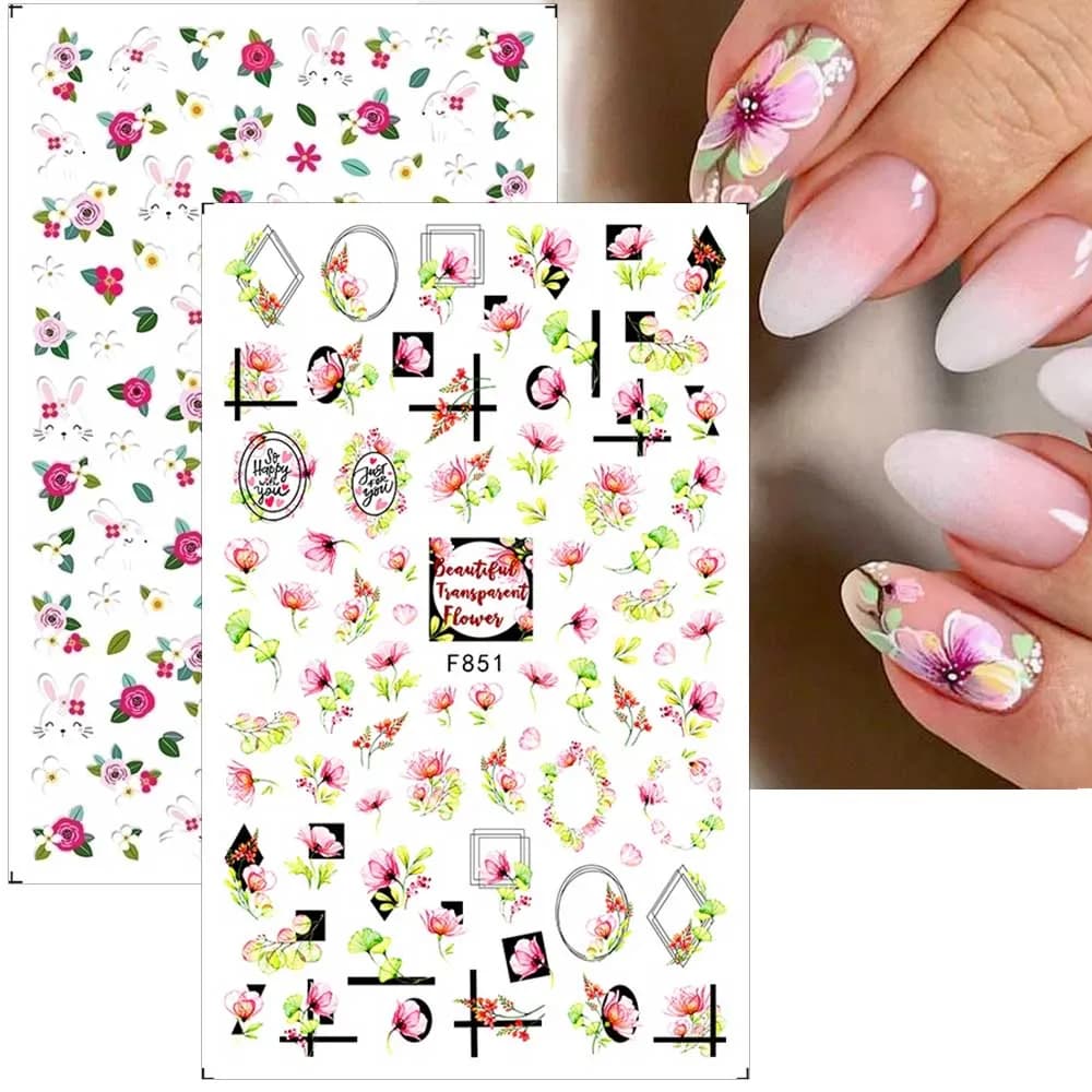 Spring Fresh Flowers adesivo 3D forniture per Nail Art adesivo per unghie girasole rosa foglie abbronzanti decalcomanie per Nail Art