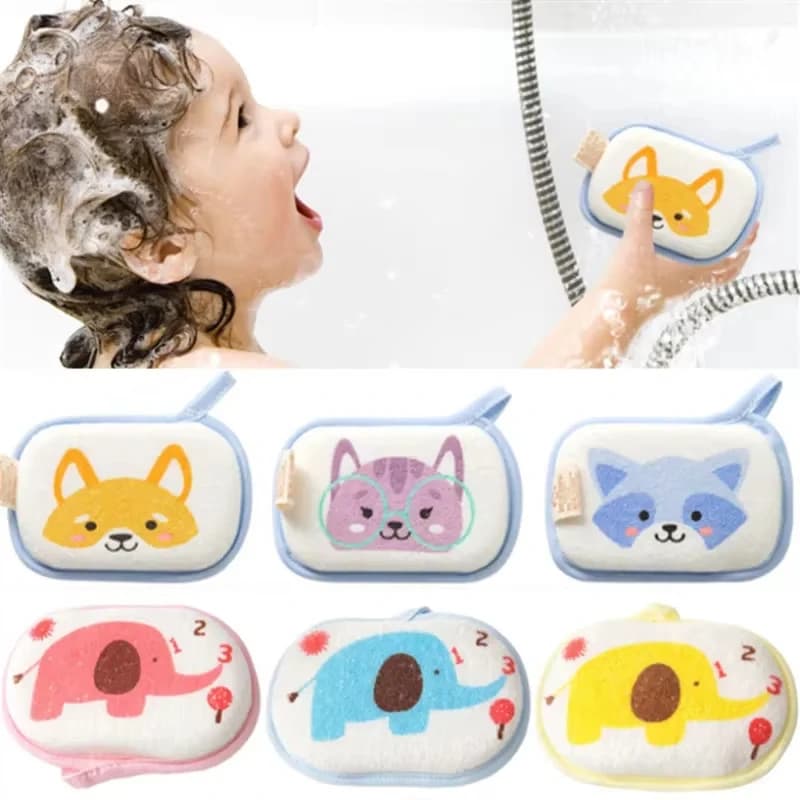 Cute Kawaii Cartoon Baby Bath Sponge Brushes Kids Children Toddlers Newborns Cleaning Brush Towel Inirritative Foam Shower