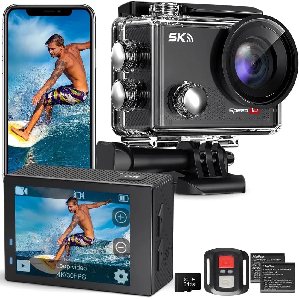 Waterproof 4K Action Camera: 30FPS, 131FT Underwater, EIS, WiFi, 64GB Card, 170° Wide Angle, Sports & Helmet Mount