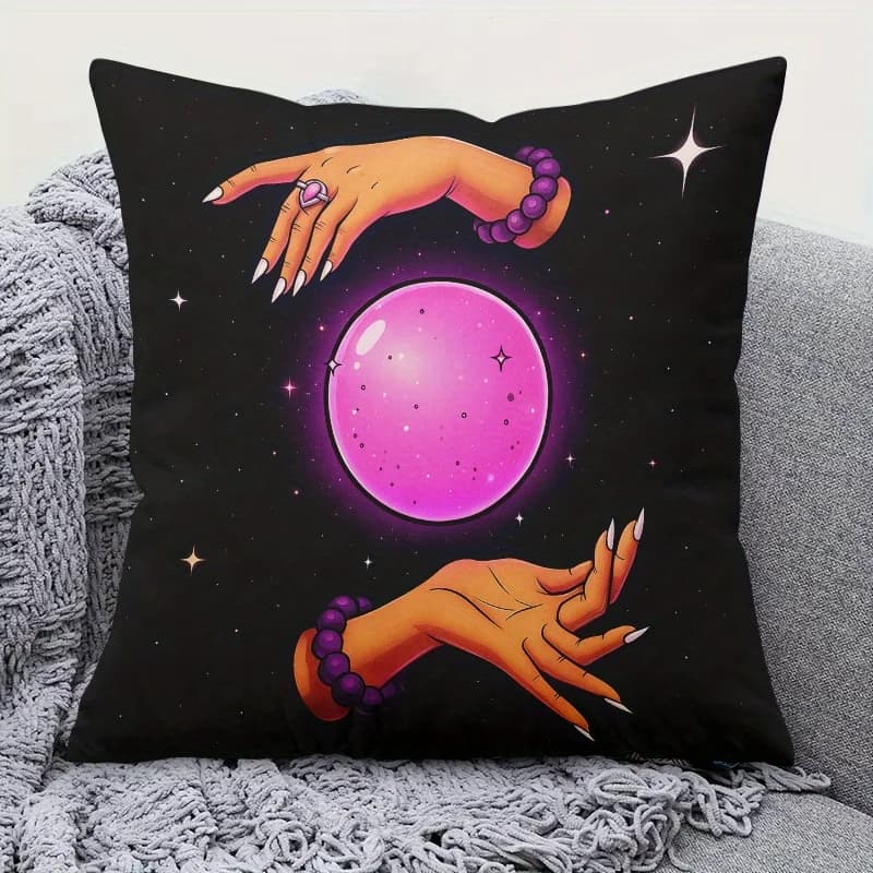 Mystic Crystal Ball Pillowcase Witchy Hands Holding Magic Sphere Cushion Cover Celestial Goth Home Decor for Sofa Bedroom Living