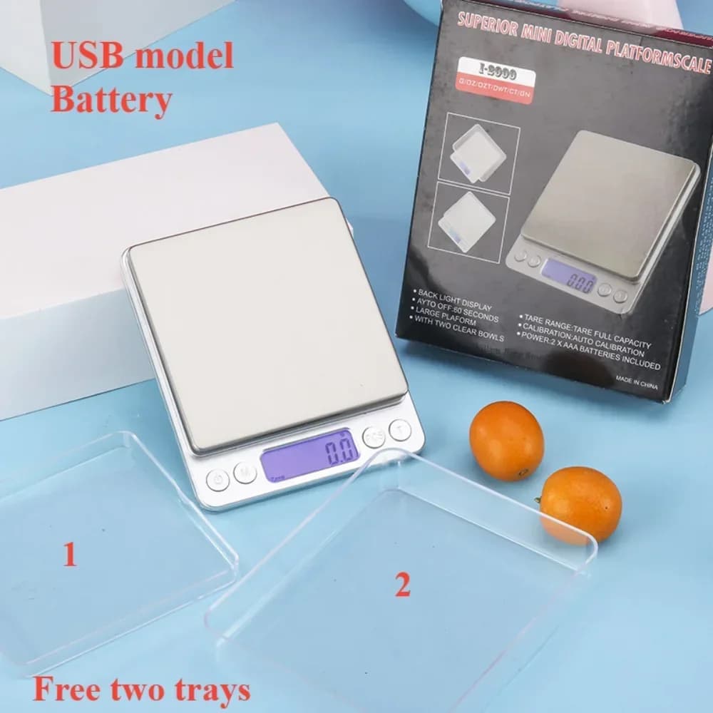 Bilancia da cucina digitale 3000g/ 0.1g Mini bilancia tascabile ricaricabile USB per gioielli per uso domestico con 2 vassoi Bilancia Strumenti alimentari