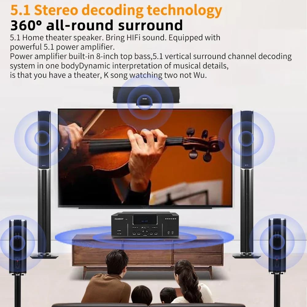 Sistema Home Theater Surround 5.1 K10 con Microfono Wireless USB per Karaoke, Amplificatore e Altoparlante Bluetooth