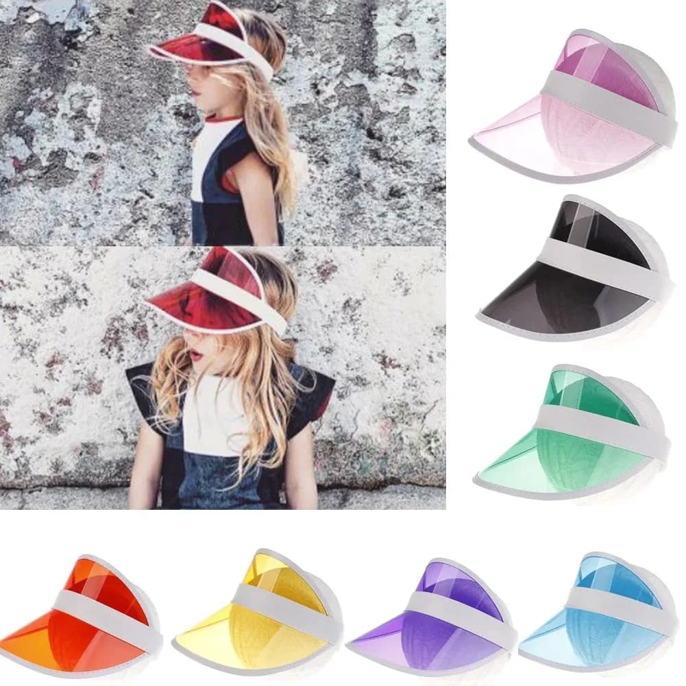 Berretto da spiaggia per ragazze Cappelli trasparenti di colore versatile Protezione per gli occhi Cappello a cilindro vuoto Cappello da sole da spiaggia elastico Cappellini per visiera sportiva da ciclismo