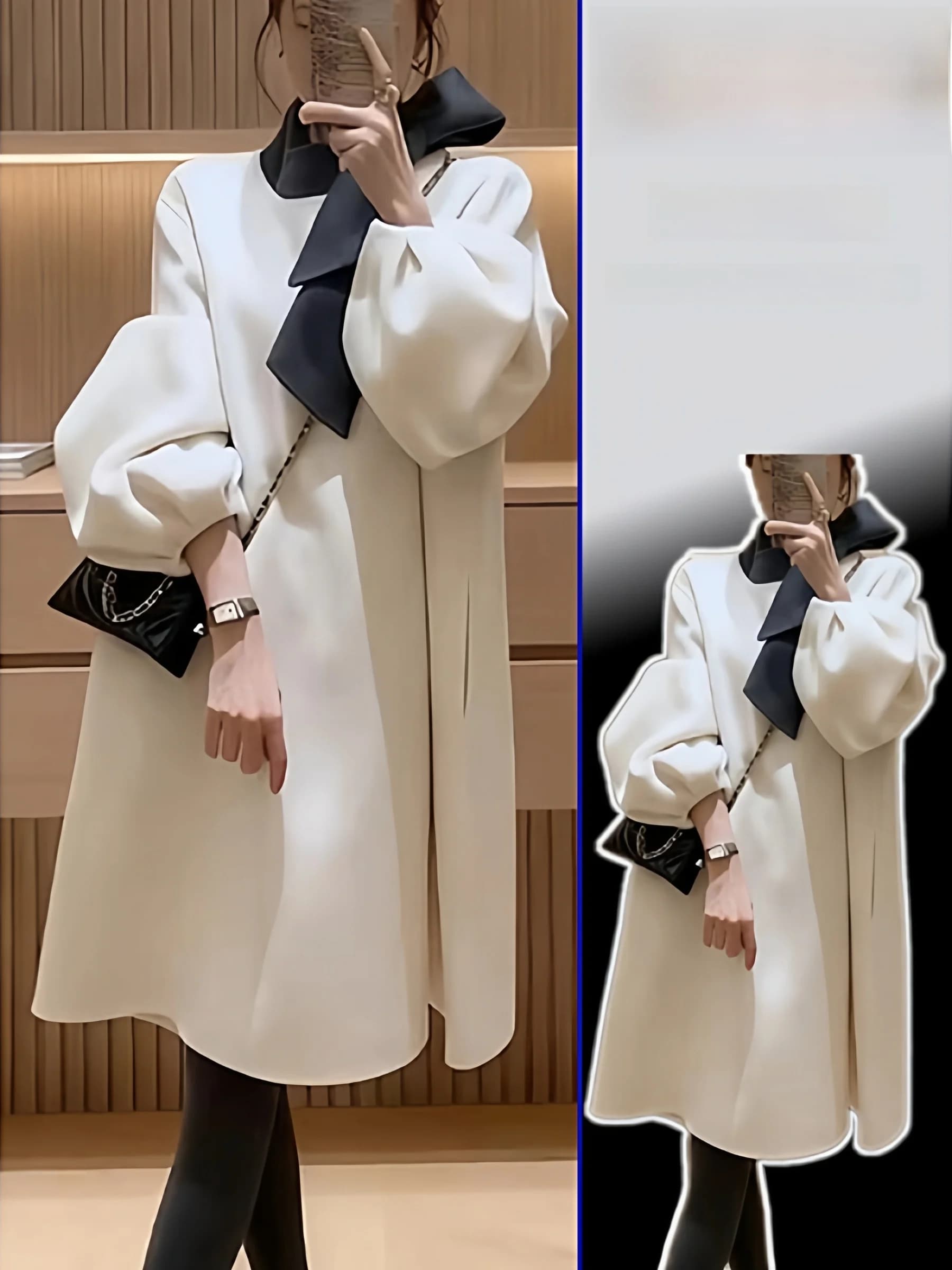 Abito in lana taglie forti con cintura annodata, gonna midi ampia e snellente, nuovo stile primaverile, elegante e casual, modello a trapezio