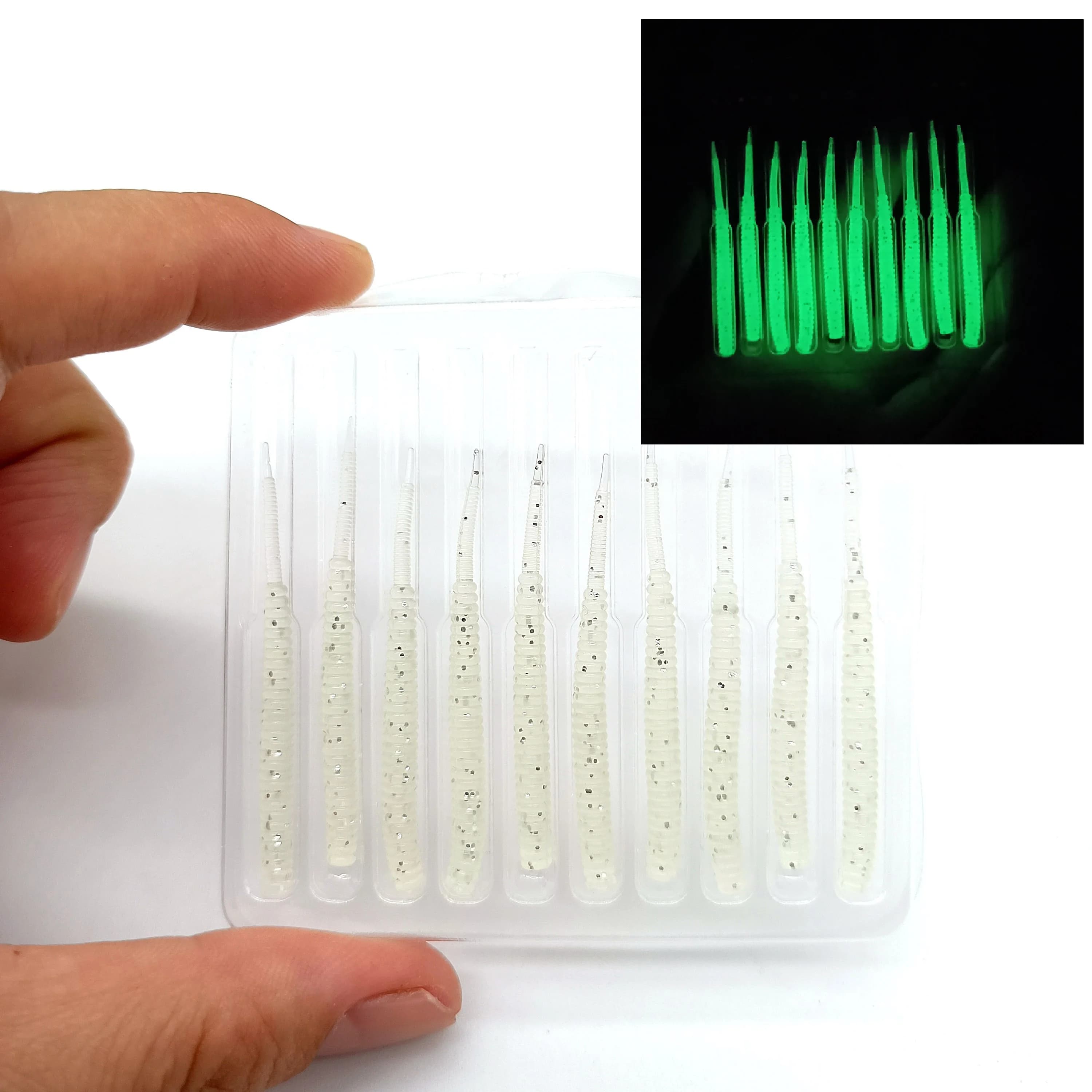 DUODUOYU 10 pz/lotto piccola esca da pesca morbida 0.4g/40mm Wobbler coda ad ago artificiale esca in Silicone esca a vite senza fine attrezzatura da pesca