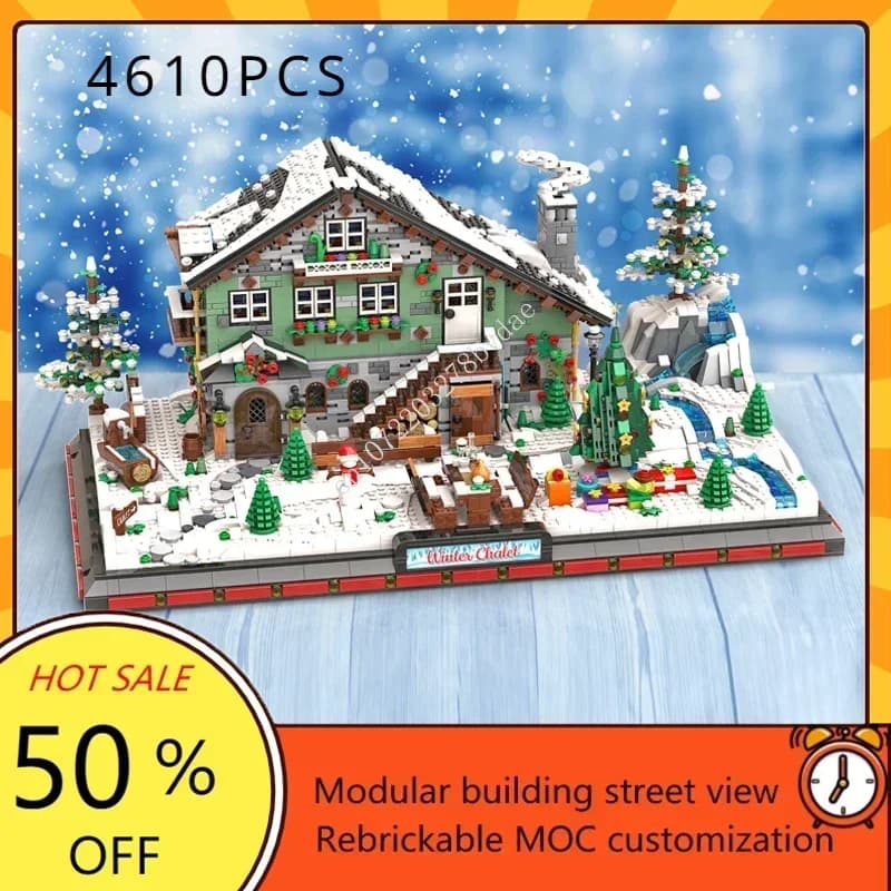 4610PCS Inverno Chalet Modulare MOC-910004 Creativo vista stradale Architettura Educazione Assemblaggio Puzzle Bambini compleanno Giocattoli Regalo