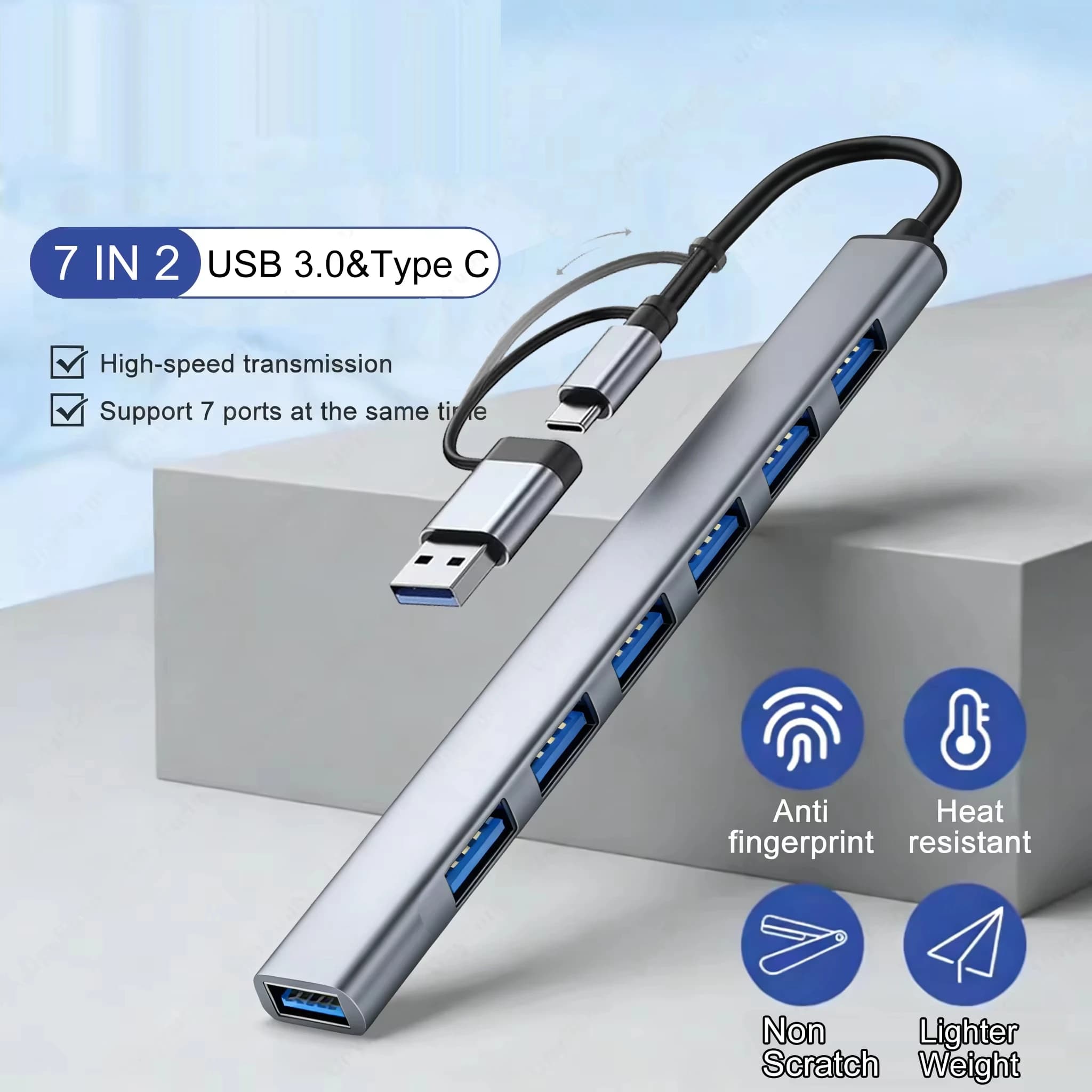 7-IN-2 USB3.0 HUB USB C HUB 5Gbps High Speed Transfer USB Splitter C- To-USB OTG Adapter For Macbook Pro Laptop Tablet