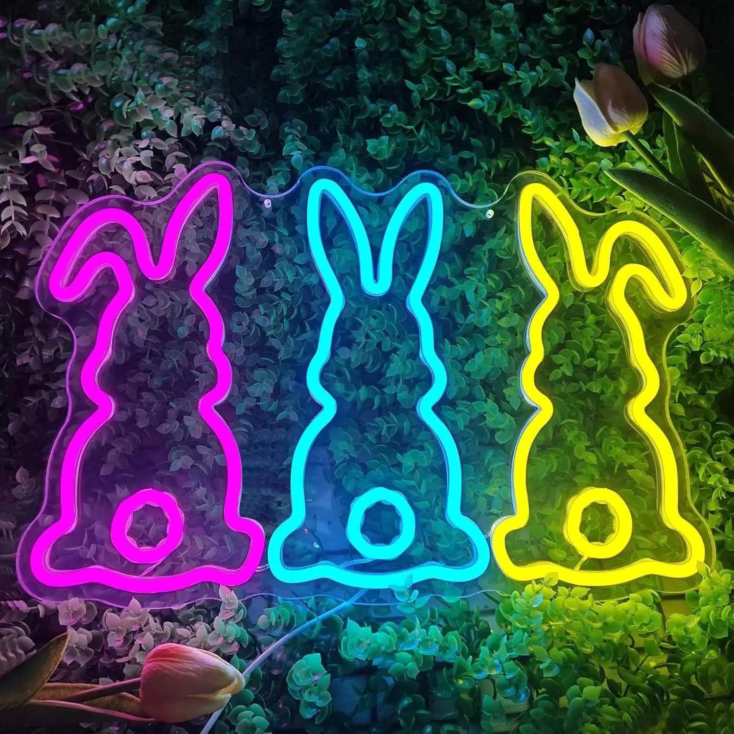 Insegna al neon di Pasqua per decorazioni murali, simpatico coniglietto luminoso al neon dimmerabile, decorazioni pasquali, insegna luminosa per bar primaverili, regalo per feste di Pasqua