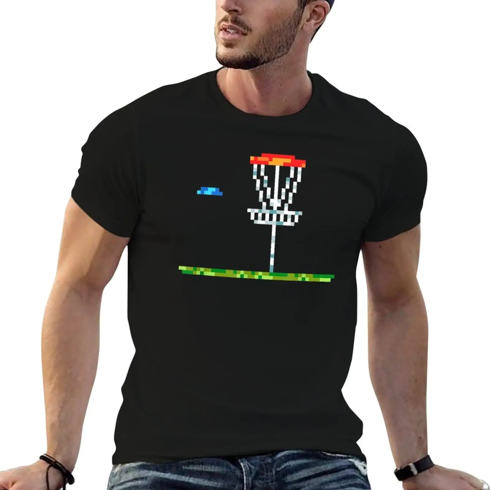 Disc Golf Tee 8 Bit Basket, T-shirt dal design minimalista per uomo e donna, t-shirt da uomo, confezione di t-shirt bianche