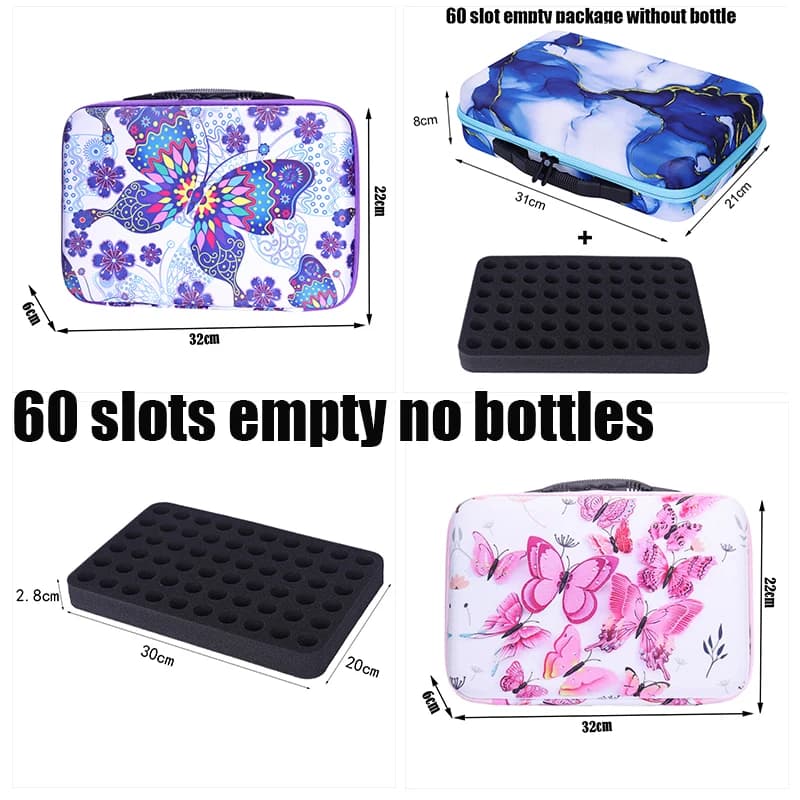 60 Slots Empty No Bottles, Essential Oil Case 10ml Essential Bags Travel Portable Diamond Painting Butterfly Storage Bag