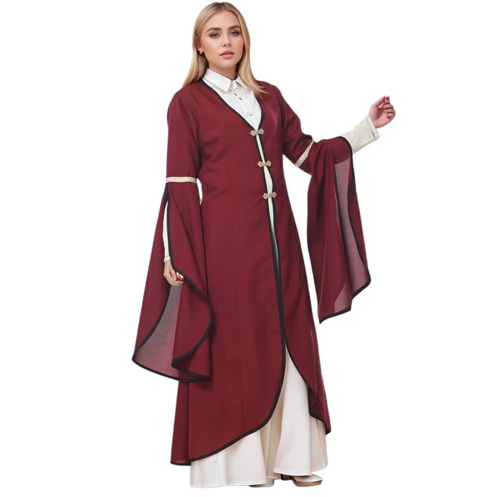 Medieval Tunic Dress Jacket Women Renaissance Viking Split Puff Sleeve Surcoat