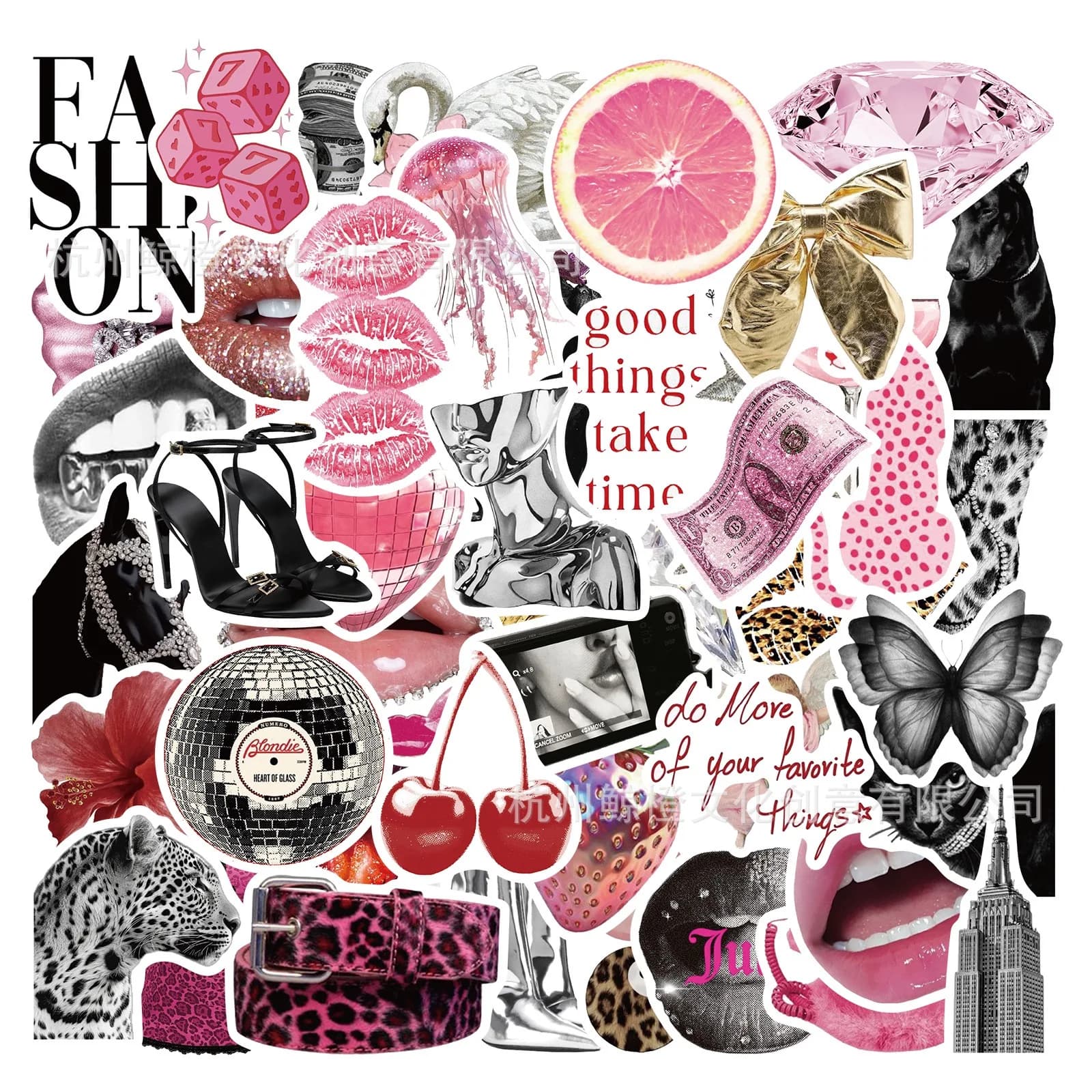 50 Pezzi Adesivi Estetici Y2K Argento Rosa Lucky Girl Punk per Telefono, Laptop, Notebook, Valigia, Skateboard