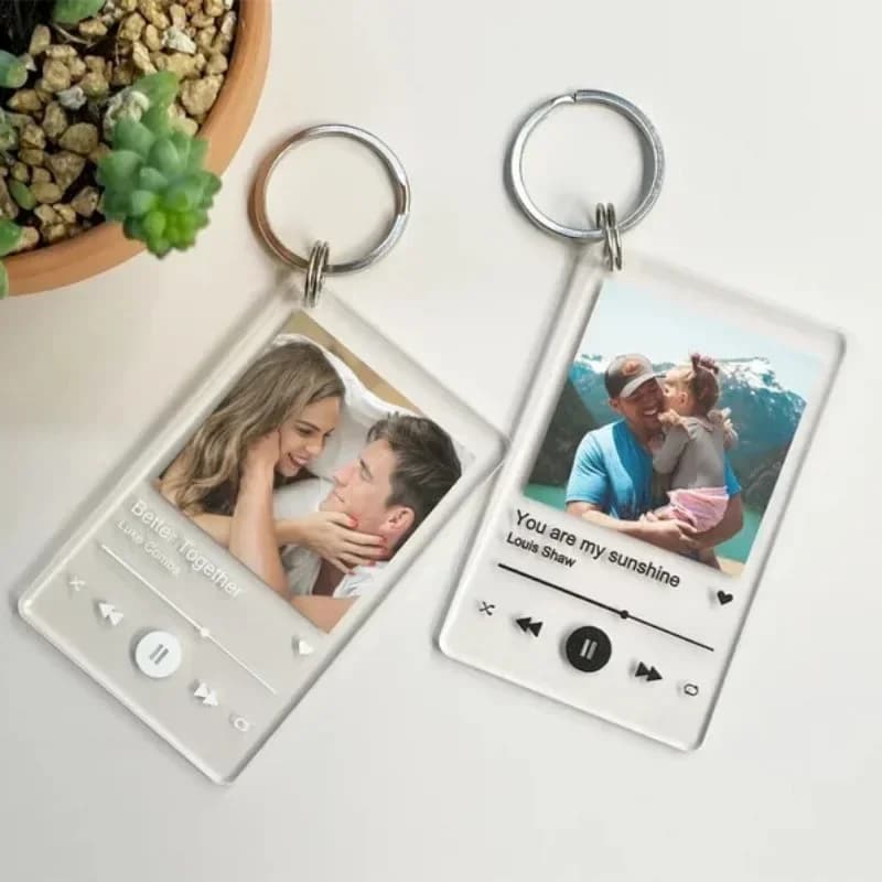 Portachiavi personalizzato con foto, targhetta musicale personalizzata, portachiavi in acrilico con immagine, regalo, cornice portachiavi
