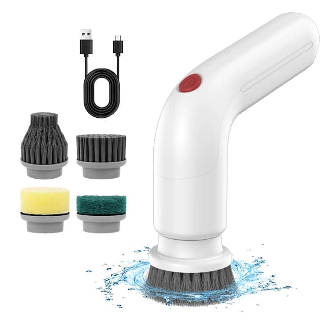 Spazzola elettrica rotante 4 in 1 per la pulizia di WC, cucina e stoviglie, impermeabile IPX7, in plastica.