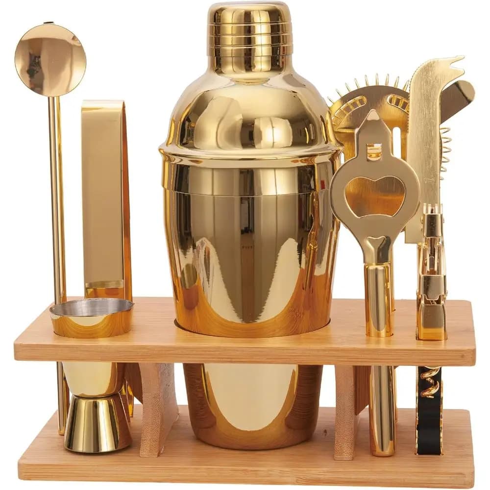 Set da Cocktail in Oro 9 Pezzi - Kit Professionale per Barman per Casa e Bar con Strumenti Essenziali per Miscelare Bevande