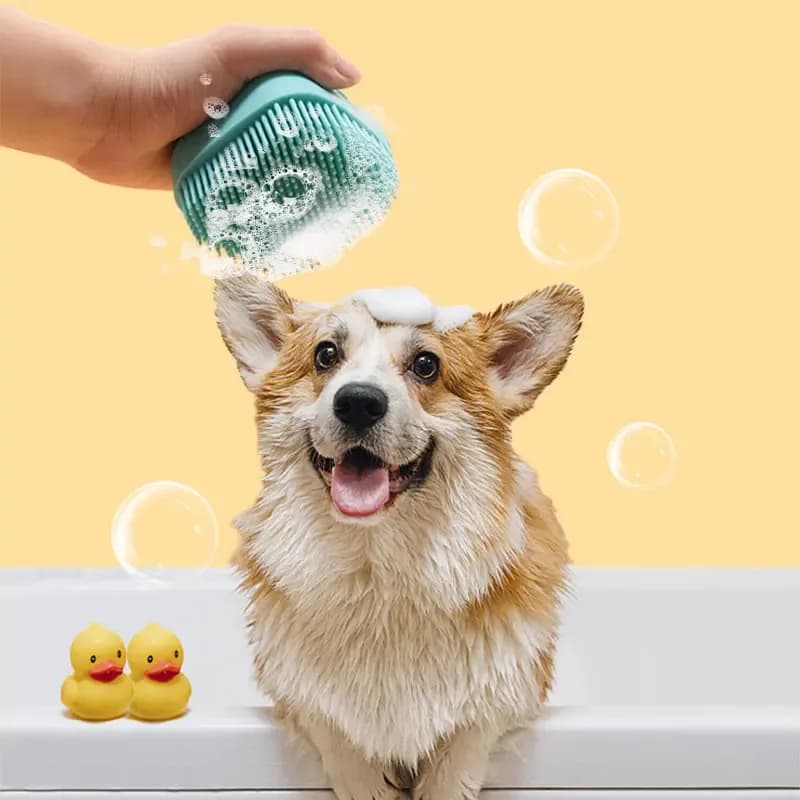 Spazzola da Bagno 2 in 1 Autopulente per Cani e Gatti, Dispenser di Shampoo in Morbido Silicone per Massaggio e Toelettatura