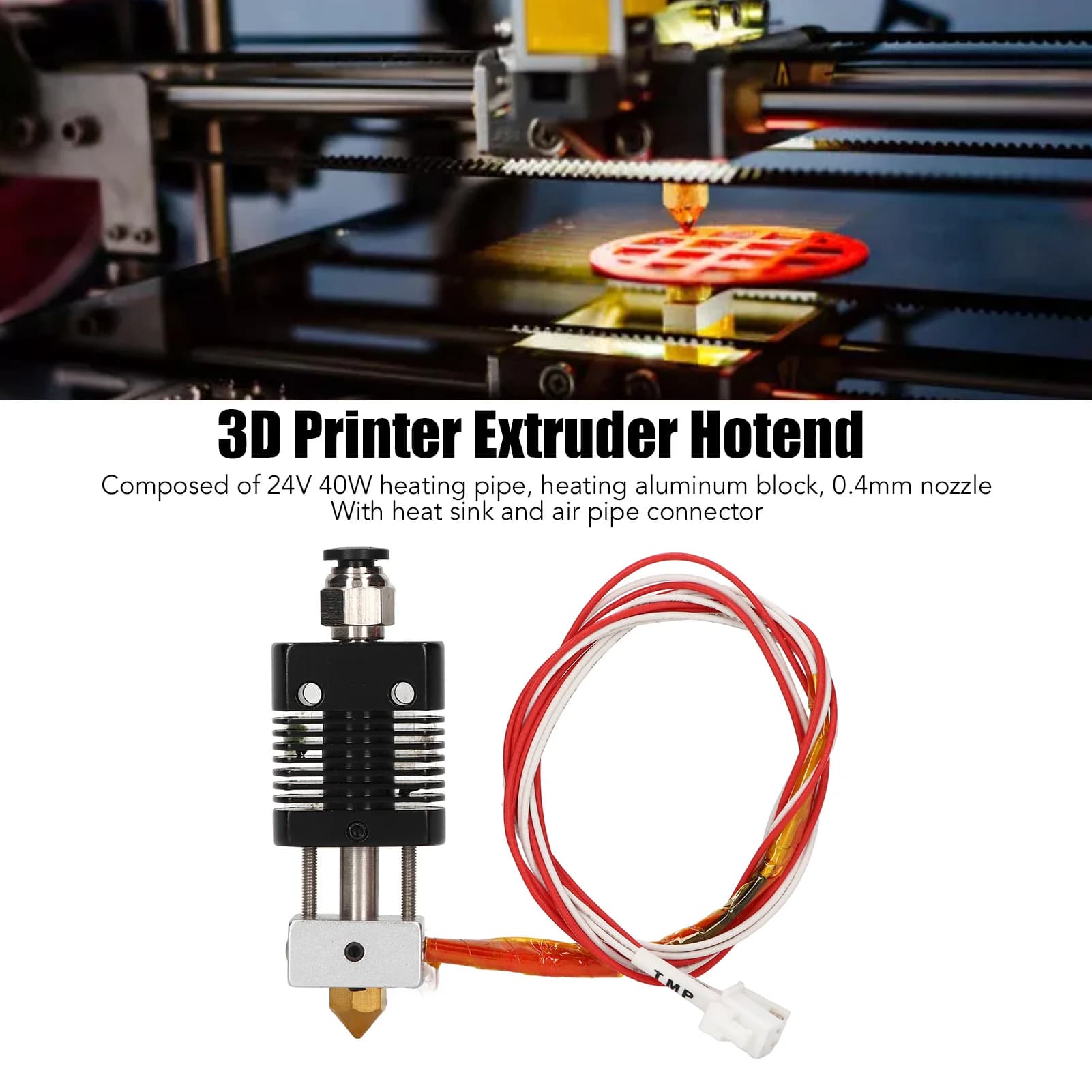 Hotend for 3D Printer Extruder DC24V 40W, User Resistant, Wide Temperature Range, Practical for Replacement