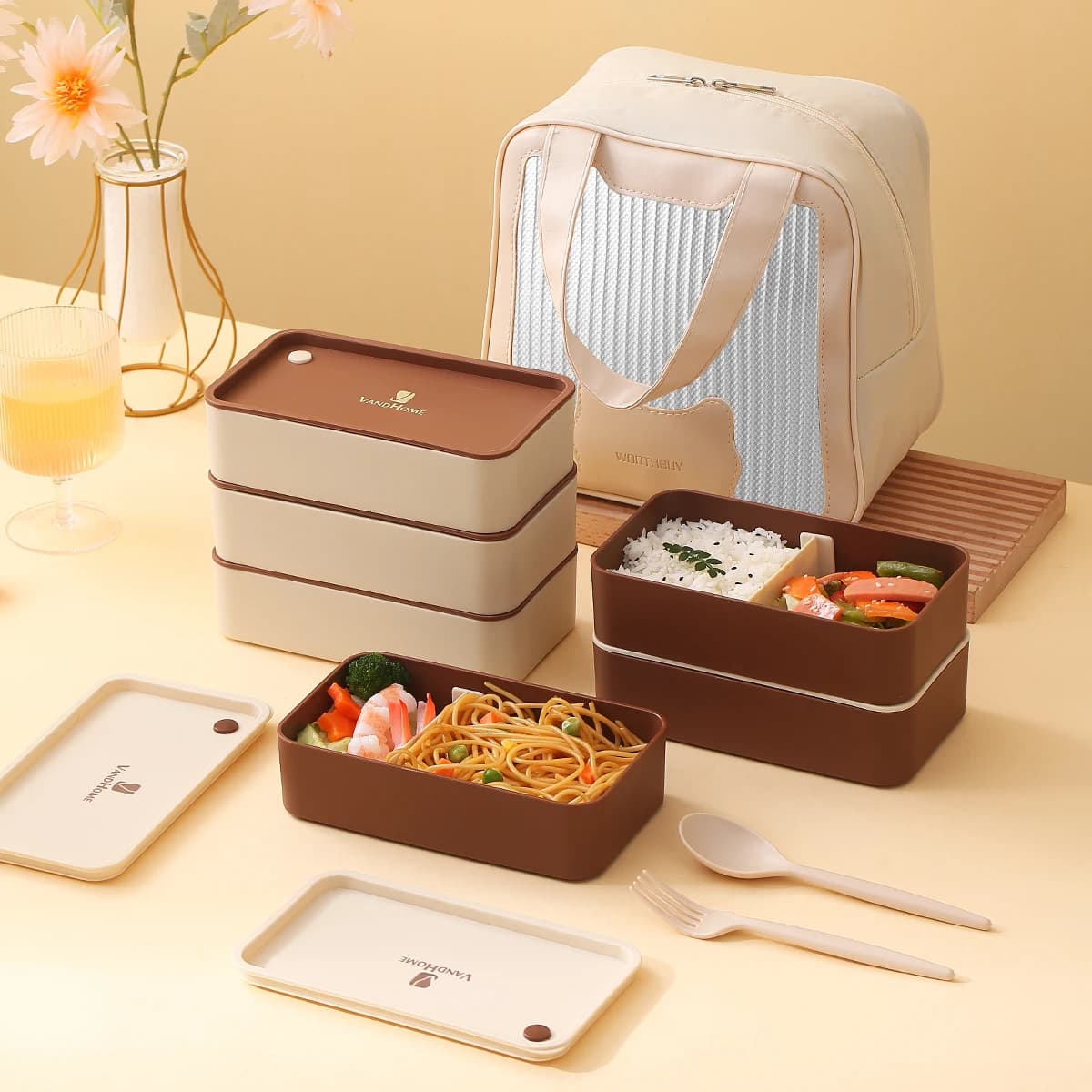 WORTHBUY Lunch Box Portable sealed plastic bed with compartment Safe reusable food container for adult students