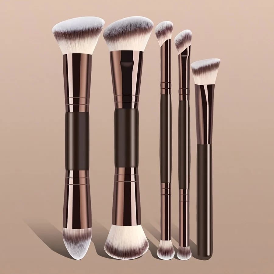 Set di 5 Pennelli da Trucco Jumbo Morbidi con Setole Sintetiche Non Irritanti per Polvere Viso, Fard e Ombretto - Set Completo per Principianti Economico