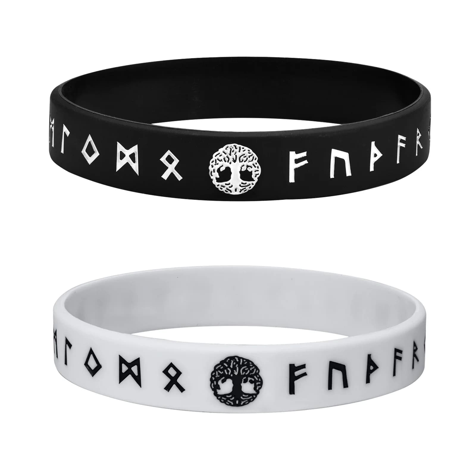 Mprainbow Mens Tree of Life Bracelets, 1/2/3/4 Pcs Norse Viking Soft Runes Silicone Rubber Band Wristband Bangle,Comfort Fit